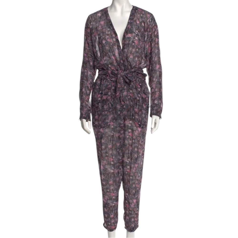 IRO Floral Plunge Neckline Long Sleeve Jumpsuit in Grey Size 4 — STUNNING!!! - Picture 2 of 9